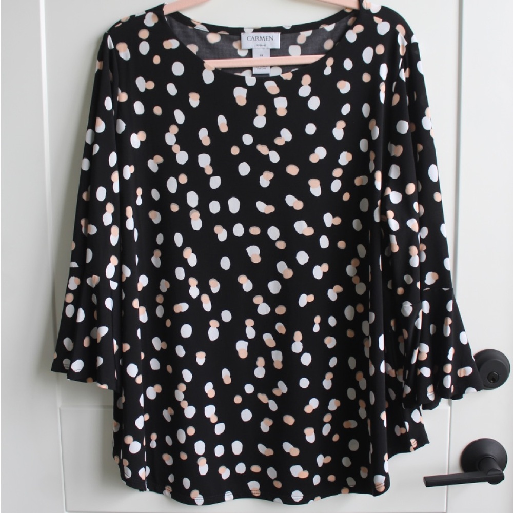 Carmen Black Blouse with Blue and Pink Detailing
